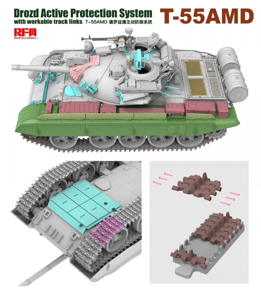Rye Field Model 5091 T-55AMD Drozd APS w/workable track links 1/35 – image 4