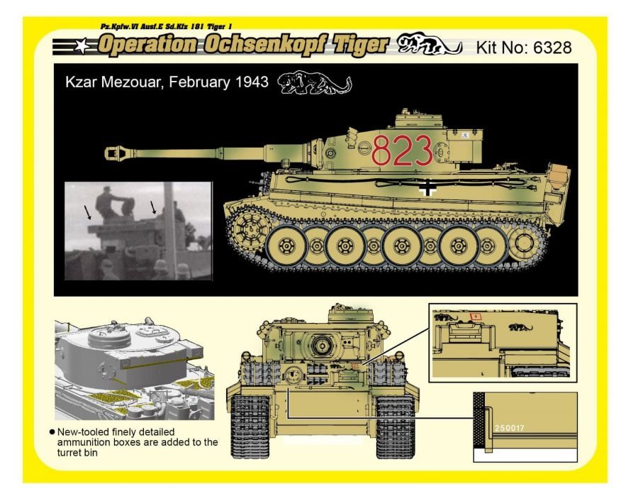 Dragon 6328 WWII German Pz.Kpfw.VI Tiger I Early Production 501 abt Operation Ochsenkopf 1/35 – immagine 8