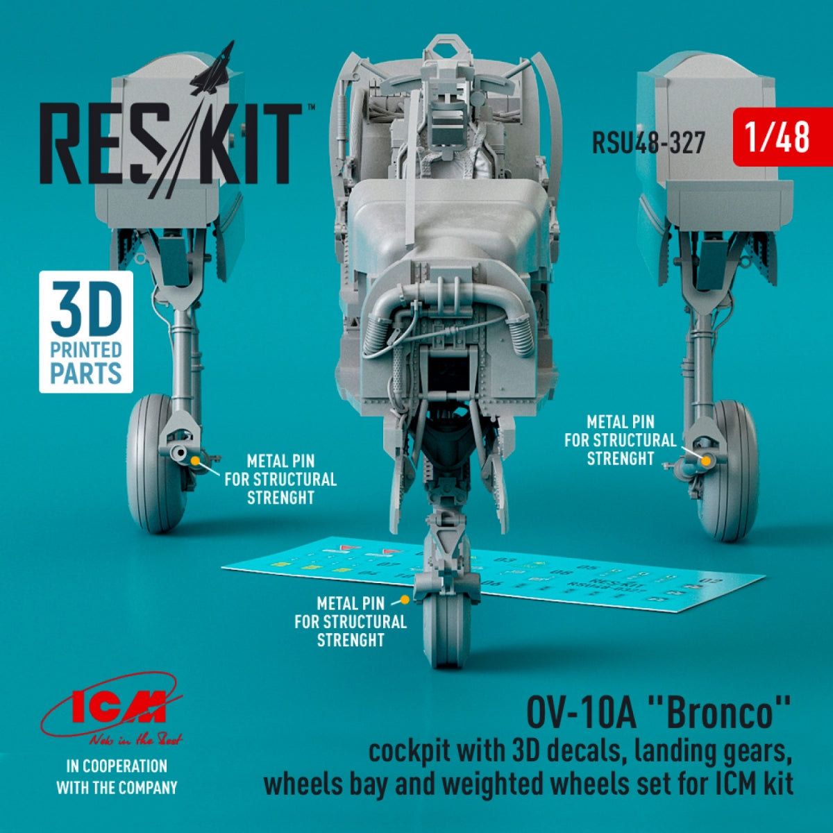 RESKIT RSU48-0327 OV-10A « BRONCO » COCKPIT AVEC DÉCALCOMANIES 3D, TRAIN D&amp;#39;ATTERRISSAGE, BAIE DE ROUE ET JEU DE ROUE LESTÉ POUR MAQUETTE ICM (IMPRIMÉ EN 3D) 1/48 – image 2