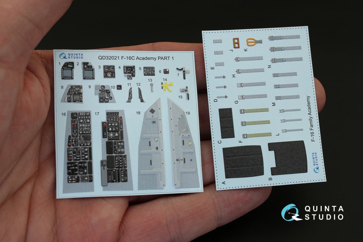 Quinta Studio QD32021 F-16C 3D-Printed &amp;amp; coloured Interior on decal paper (for Academy kit) 1/32 – immagine 2