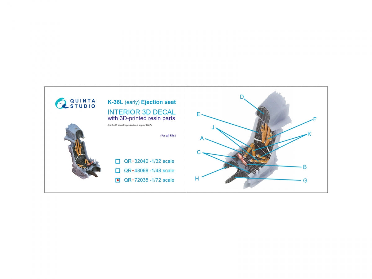 Quinta Studio QR+72035 K-36L (early) ejection seat (for Su-25 aircraft until 2007) (All kits) 1/72 – Bild 7