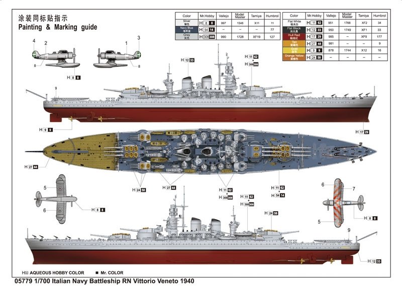 Trumpeter 05779 Italian Navy Battleship RN Vittorio Veneto 1940 1/700 – immagine 8