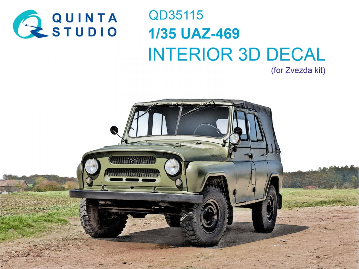 Quinta Studio QD35115 UAZ-469 3D-Printed &amp;amp; coloured Interior on decal paper (Zvezda) 1/35