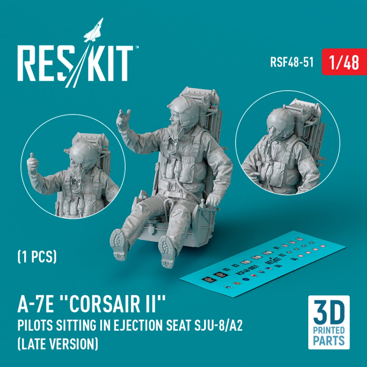 RESKIT RSF48-0051 A-7E &amp;quot;Corsair II&amp;quot; pilot sitting in ejection seat SJU-8/A2 (late version) (3D Printed) (1 pcs) 1/48