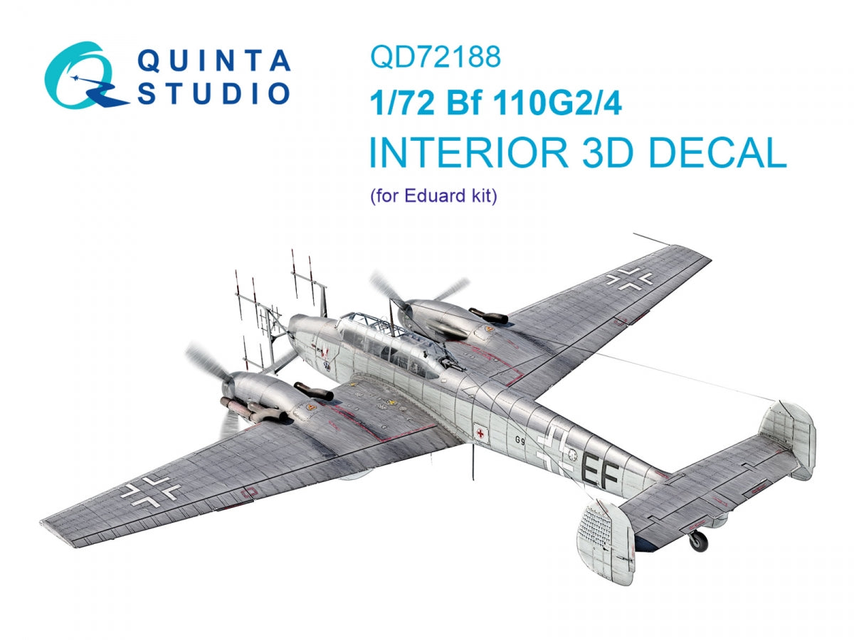 Quinta Studio QD72188 Bf 110G2/4 3D-Printed & coloured Interior on decal paper (Eduard) 1/72