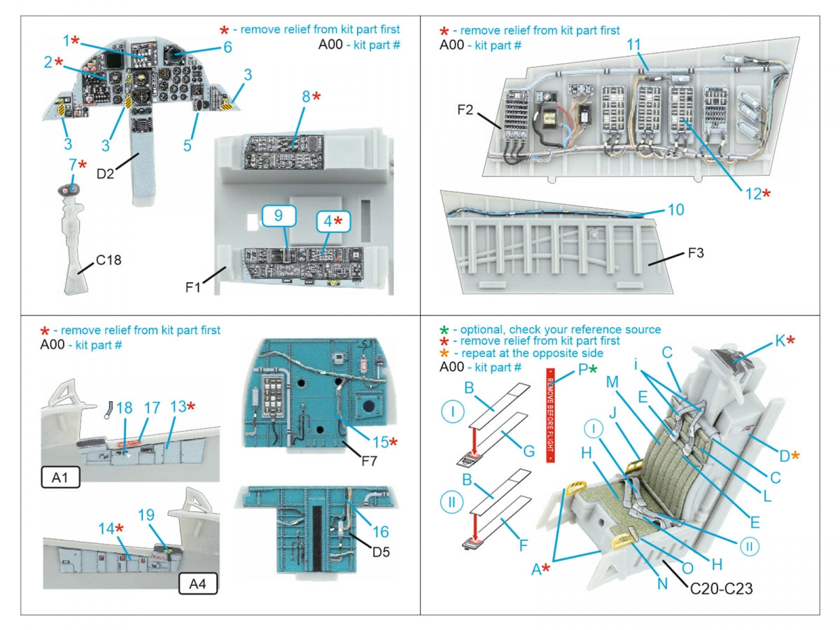 Quinta Studio QD48597 F-15A/F-15C Early/F-15J Early 3D-Printed &amp;amp; colored Interior on decal paper (Hasegawa) 1/48