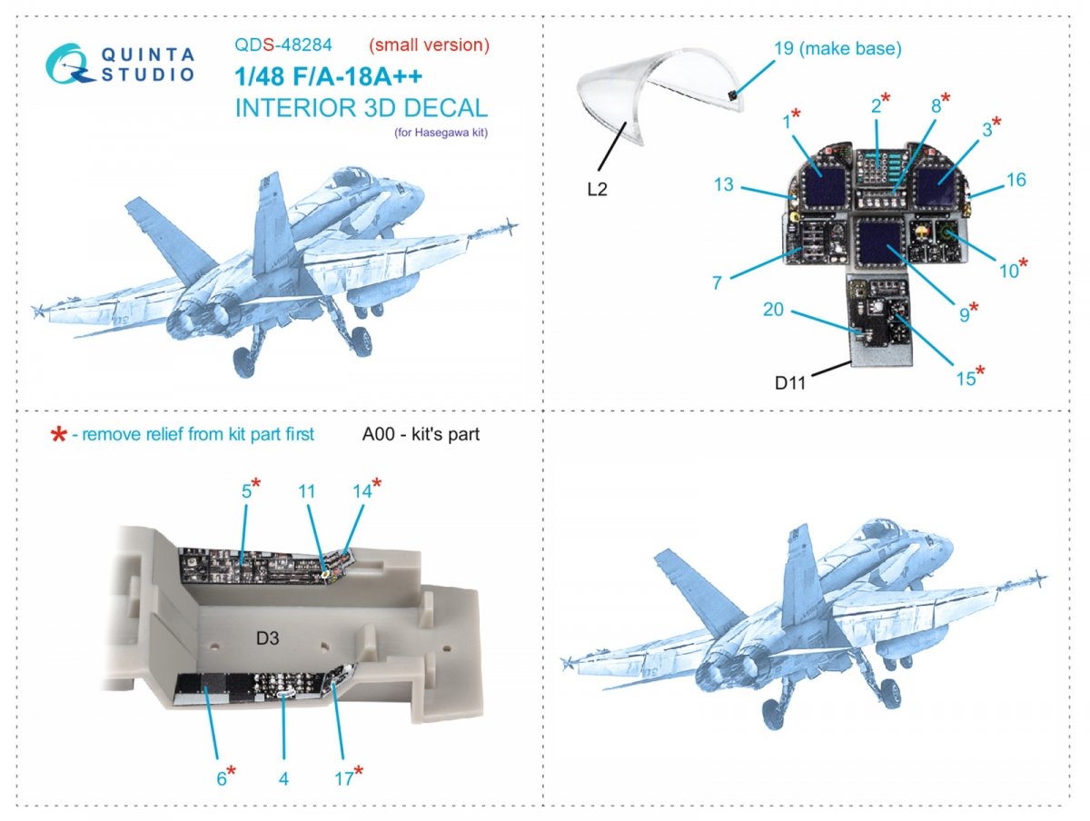 Quinta Studio QDS-48284 F/A-18A++ 3D-Printed &amp;amp; coloured Interior on decal paper (Hasegawa) (Small version) 1/48 – imagen 2