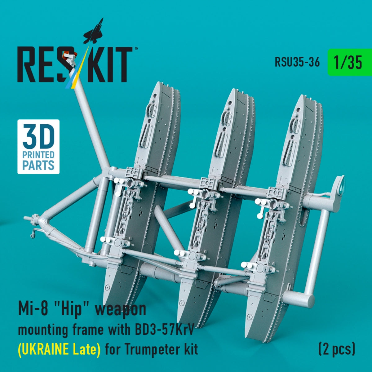 RESKIT RSU35-0036 Mi-8 "Hip" weapon mounting frame with BD3-57KrV (UKRAINE Late) for Trumpeter kit (2 pcs) (3D Printed) 1/35