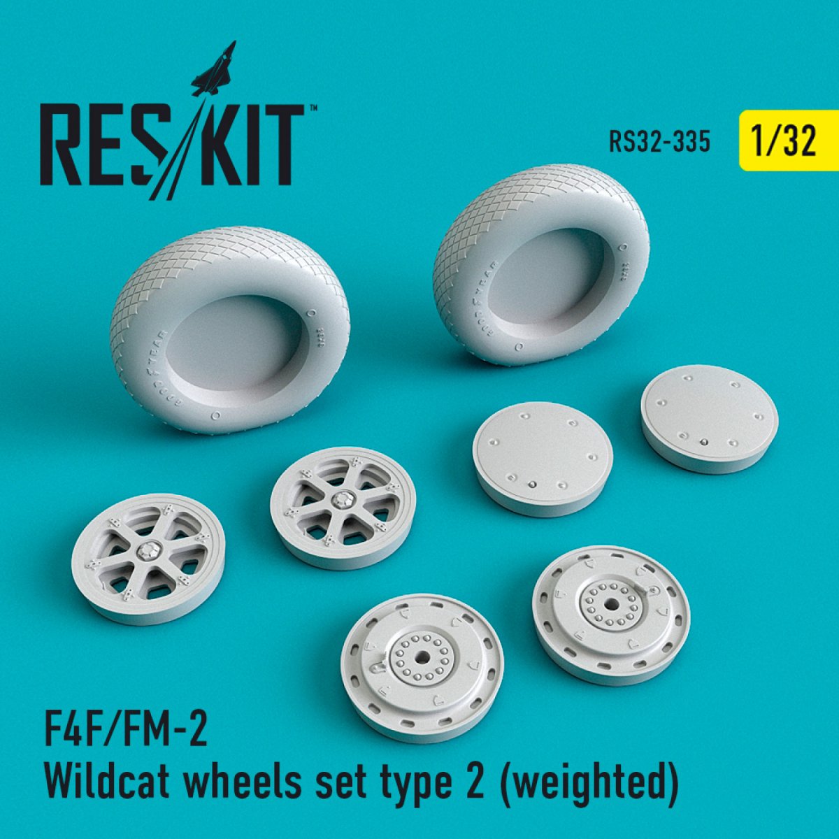 RESKIT RS32-0335 F4F/FM-2 « WILDCAT » JEU DE ROUES TYPE 2 (LESTÉ) 1/32