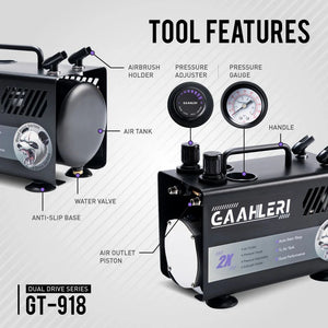 Gaahleri 43127 Dual Drive Series Airbrush Kit Compressor GT-918 – Bild 8