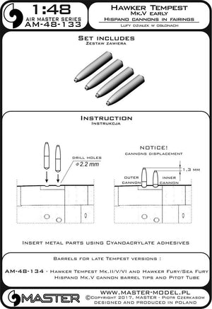 Master AM-48-133 Hawker Tempest Mk.V wczesna wersja - lufy działek Hispano 20mm w osłonach (4 szt.) 1/48 – zdjęcie 3
