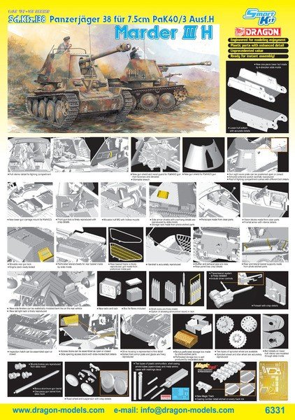 Dragon 6331 Sd.kfz 138 Panzerjager 38 fur 7.5cm Pak 40/3 Ausf H Marder III H 1/35 – immagine 2