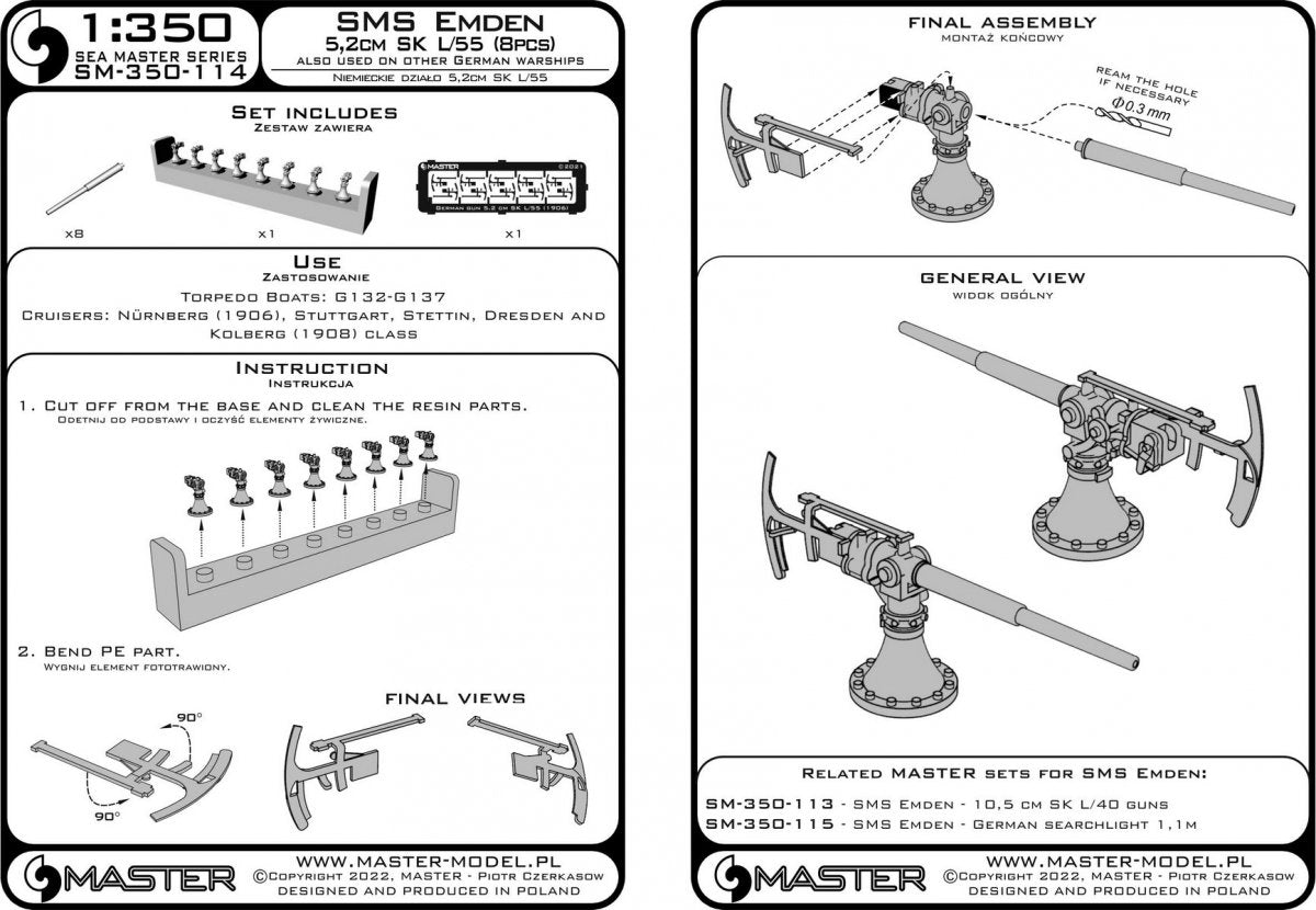 Master SM-350-114 SMS Emden - 5,2 cm SK L/55 guns 1/350 – imagen 7