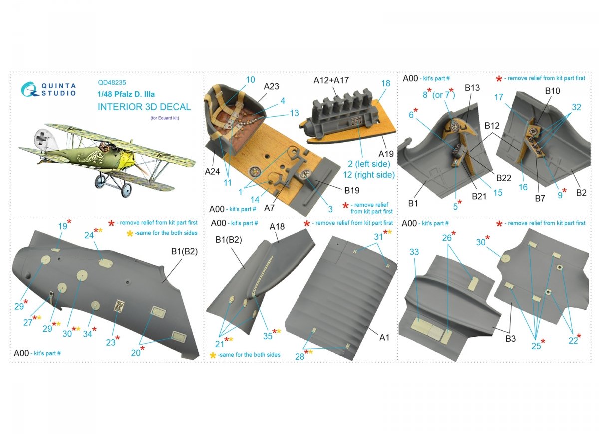 Quinta Studio QD48235 Pfalz D.IIIa 3D-Printed &amp;amp; coloured Interior on decal paper (Eduard) 1/48 – immagine 2