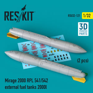 RESKIT RSU32-0121 MIRAGE 2000 RPL 541/542 RÉSERVOIRS DE CARBURANT EXTERNES 2000 L (2 PIÈCES) (IMPRIMÉS EN 3D) 1/32