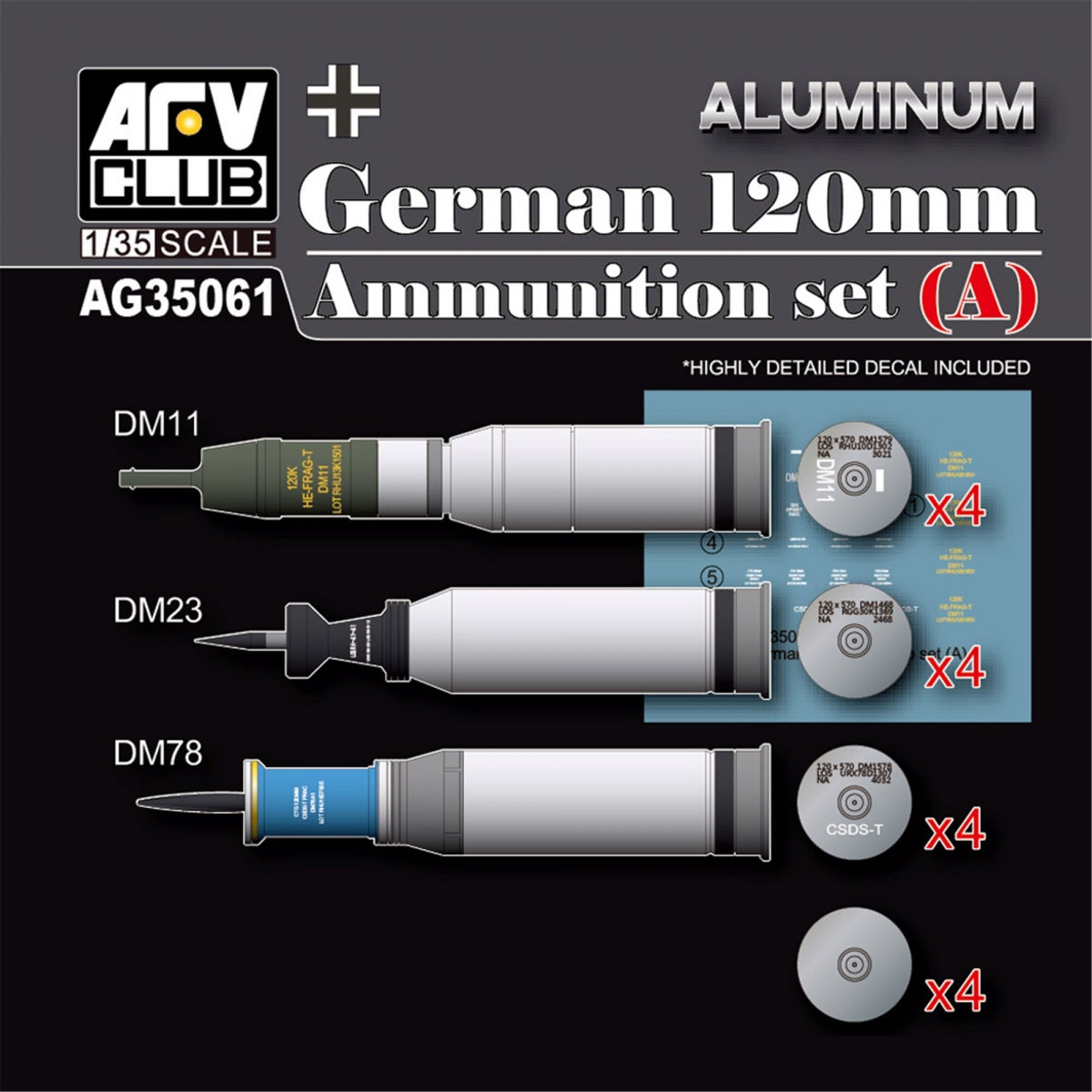 AFV Club AG35061 German 120mm Ammunition set (A) (Aluminum) 1/35