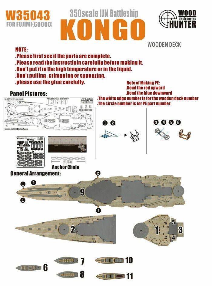 Wood Hunter W35043 Wood deck IJN Kongo for Fujimi 1/350