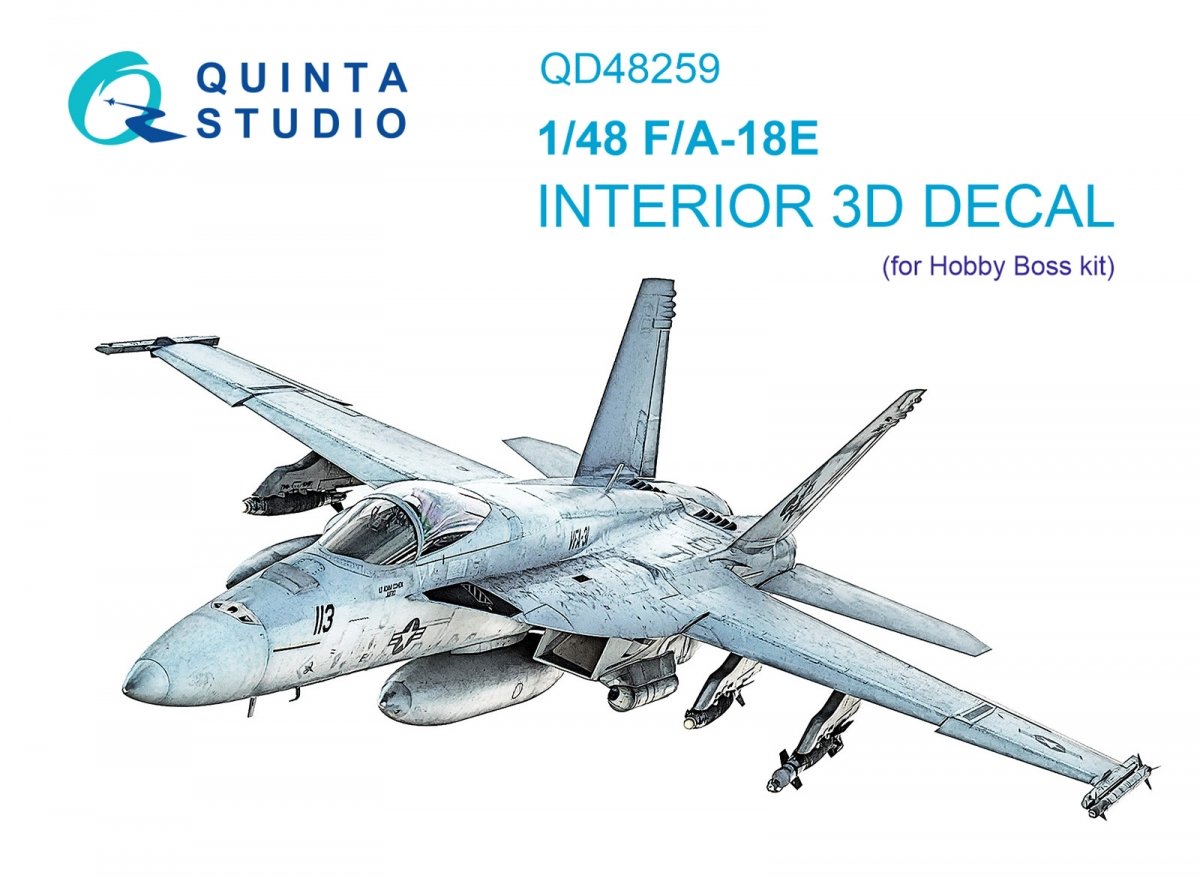 Quinta Studio QD48259 F/A-18E 3D-Printed &amp; colored Interior on decal paper (HobbyBoss) 1/48