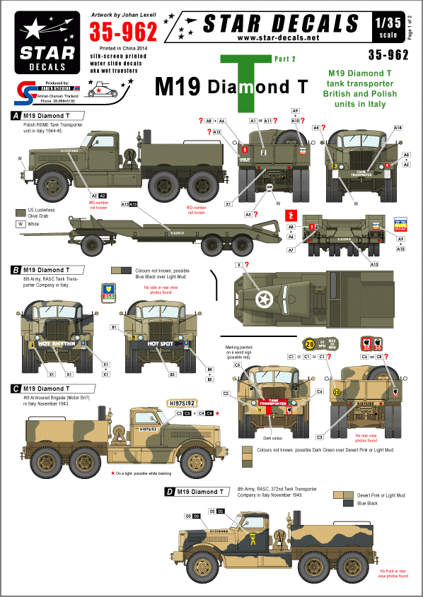 Star Decals 35-962 Transporteur de chars M19 Diamond n° 2 1/35