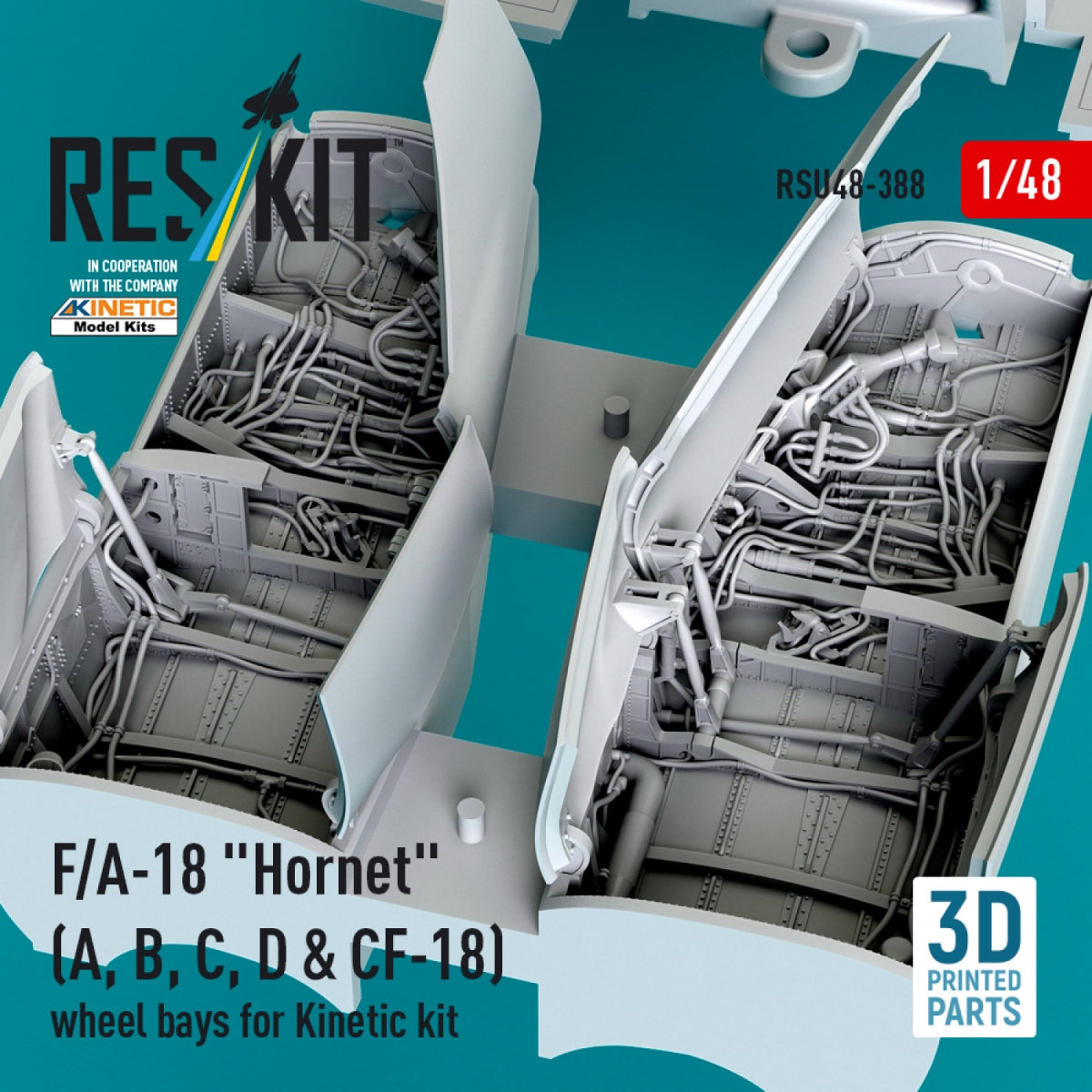 RESKIT RSU48-0388 Baies de train d&amp;#39;atterrissage pour F/A-18 « Hornet » (A, B, C, D et CF-18) pour kit Kinetic (impression 3D) 1/48 – image 3