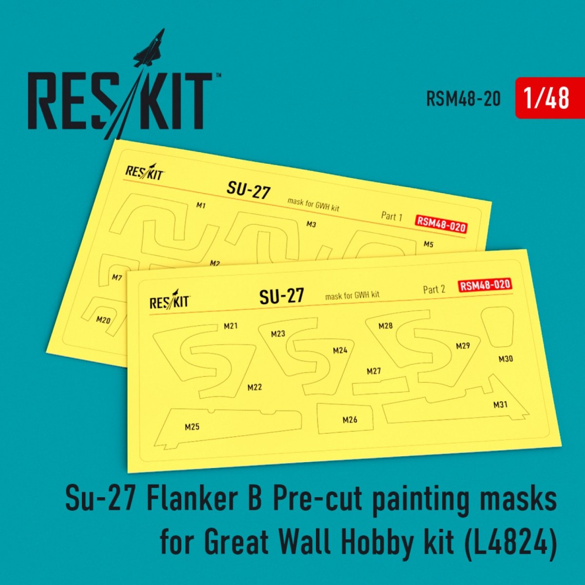 RESKIT RSM48-0020 SU-27 PRE-CUT PAINTING MASKS FOR GWH L4824 KIT 1/48