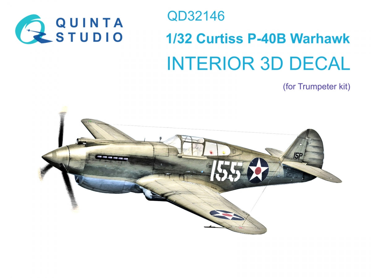 Quinta Studio QD32146 P-40B Warhawk 3D-Printed &amp;amp; coloured Interior on decal paper (Trumpeter) 1/32