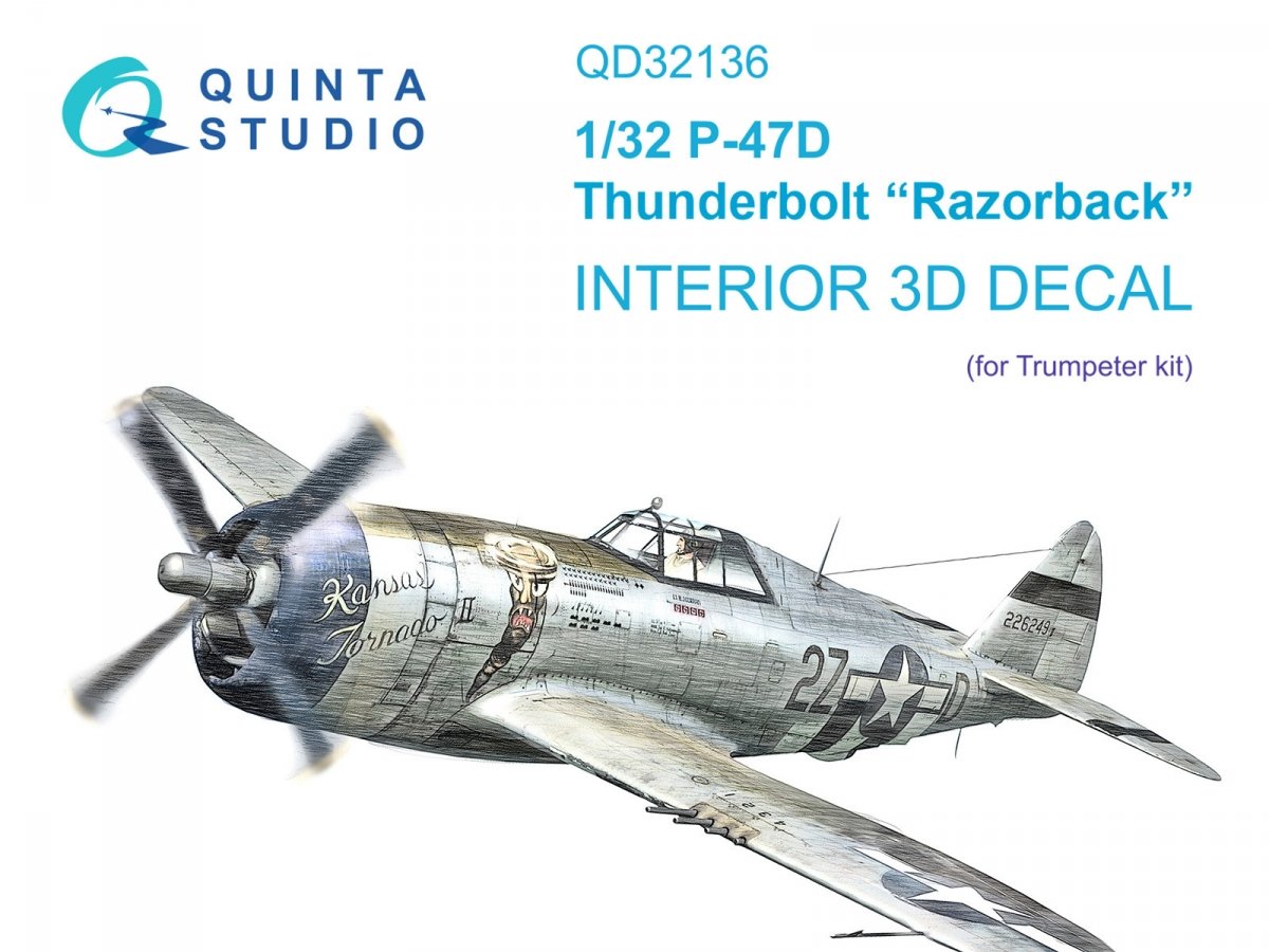Quinta Studio QD32136 P-47D Razorback 3D-Printed &amp;amp; coloured Interior on decal paper (Trumpeter) 1/32