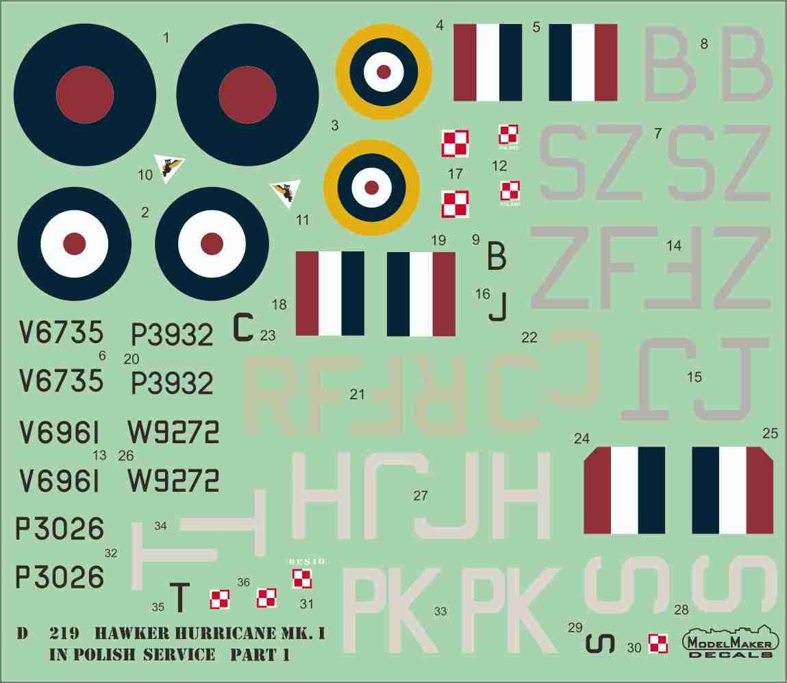 ModelMaker Decals D48219 Hawker Hurricane Mk.I in Polish service part 1 1/48 – imagen 2