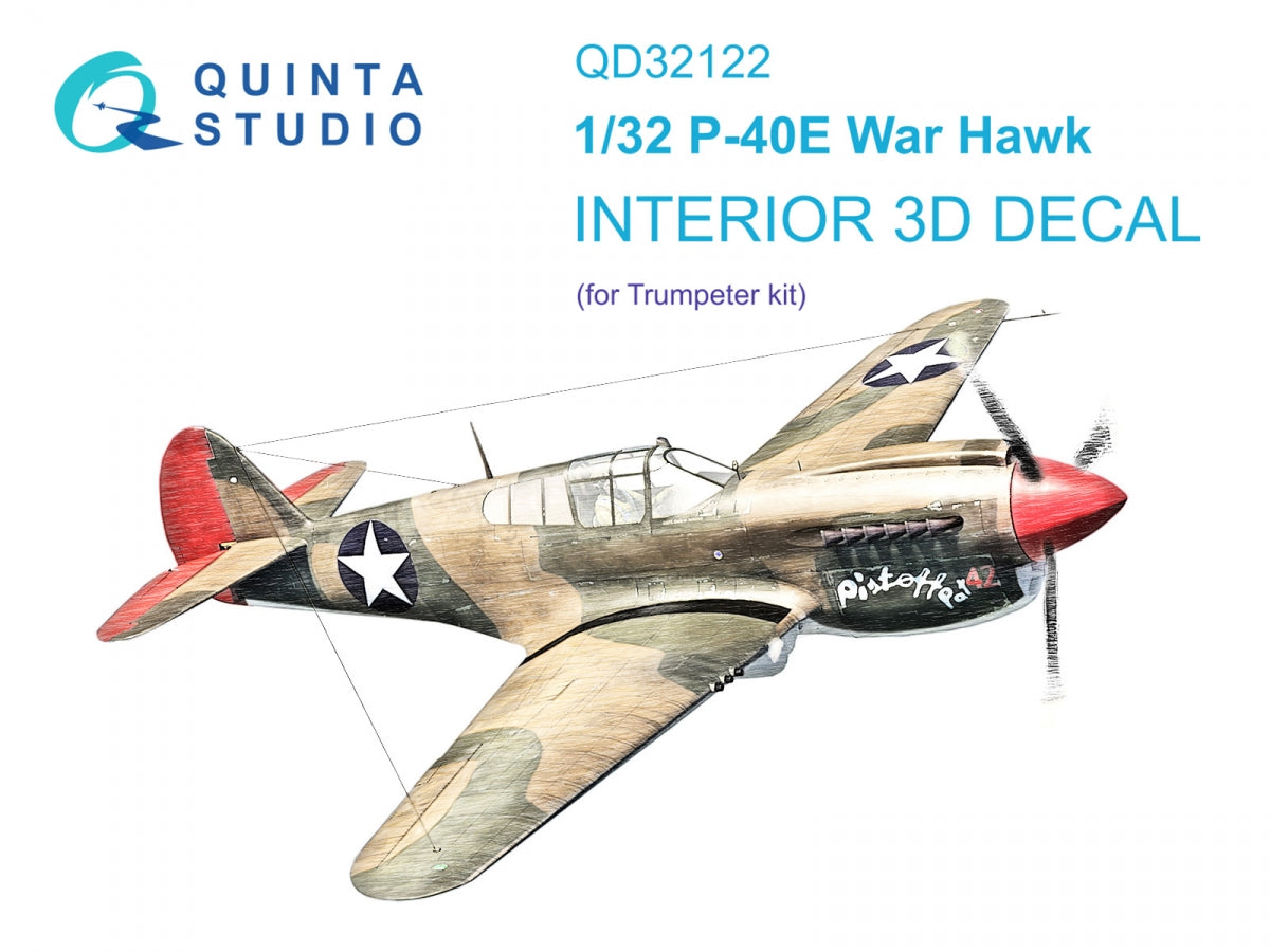 Quinta Studio QD32122 P-40E War Hawk 3D-Printed &amp;amp; coloured Interior on decal paper (Trumpeter) 1/32