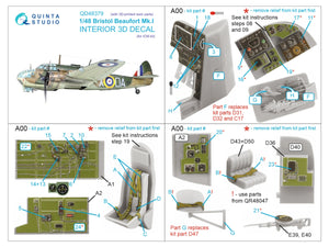 Quinta Studio QD+48379 Bristol Beaufort Mk.I 3D-Printed &amp;amp; coloured Interior on decal paper (ICM) (with 3D-printed resin parts) 1/48 – zdjęcie 2