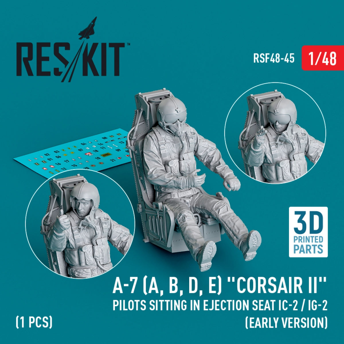 RESKIT RSF48-0045 A-7 (A, B, D, E) &amp;quot;Corsair II&amp;quot; pilots sitting in ejection seat IC-2 / IG-2 (early version) (3D Printed) (1 pcs) 1/48