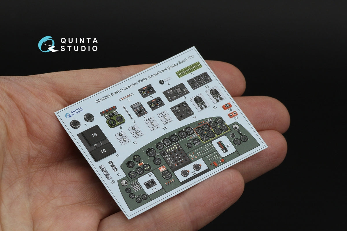 Quinta Studio QD32259 B-24D/B-24J Liberator, Pilot's compartment 3D-Printed &amp; coloured Interior on decal paper (Hobby Boss) 1/32
