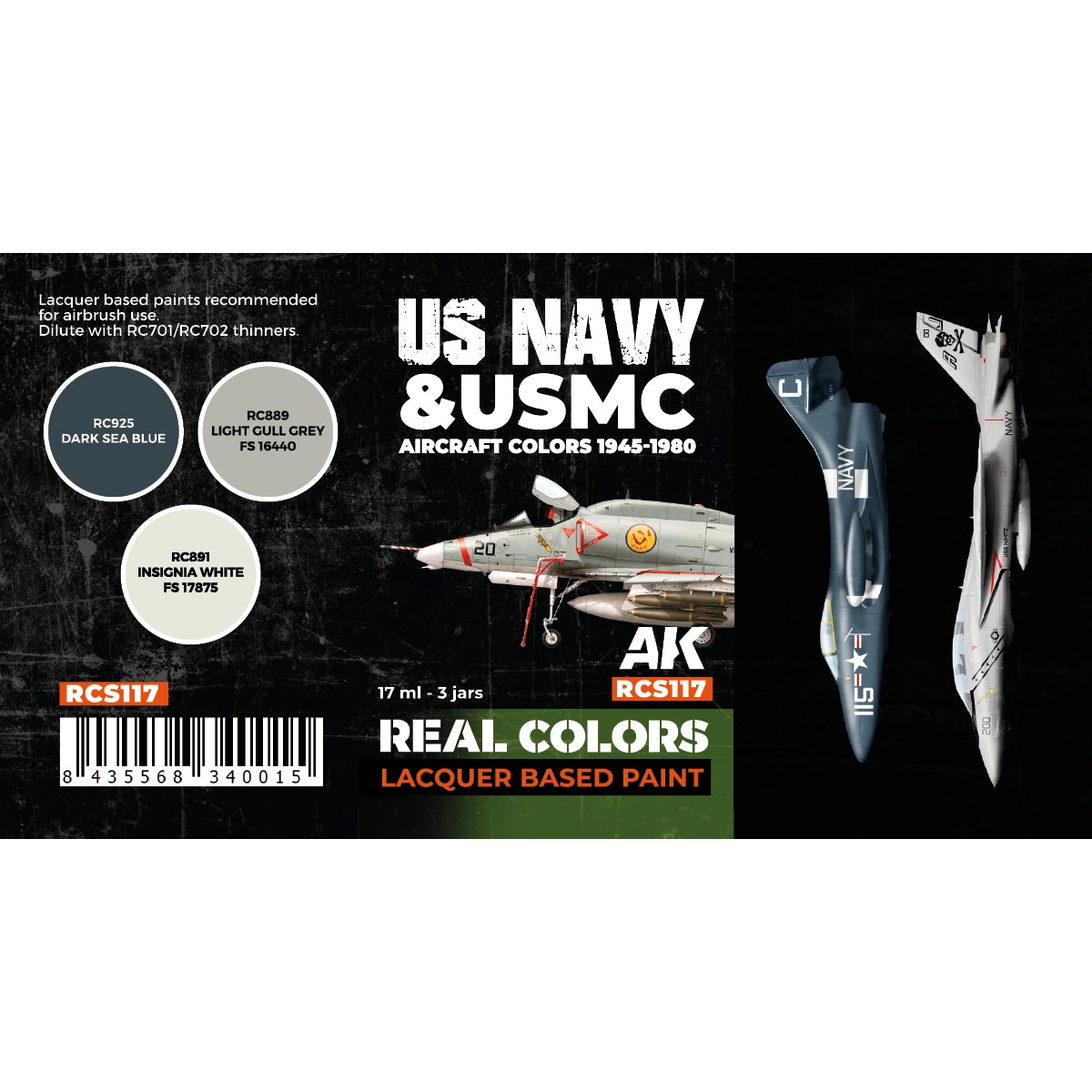 AK Interactive RCS117 US Navy &amp;amp; USMC Aircraft Colors 1945-1980 3x17ml – imagen 2