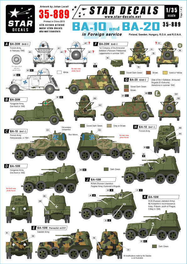 Star Decals 35-889 BA-10 et BA-20 en service à l&amp;#39;étranger 1/35