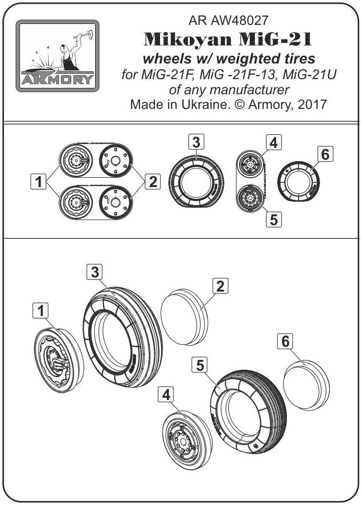 Armory Models AW48027 Mikoyan MiG-21 Fishbed wheels w/ weighted tires, early 1/48 – imagen 2