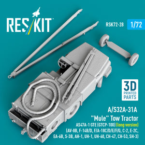 RESKIT RSK72-0028 A/S32A-31A "Mule" Tow Tractor AS47A-1 GTE (GTCP-100) (long version) (AV-8B, F-14B/D, F/A-18C/D/E/F/G, C-2, E-2С, EA-6B, S-3B, AH-1, UH-1, UH-60, CH-47, CH-53, SH-3) (3D Printed model kit) 1/72