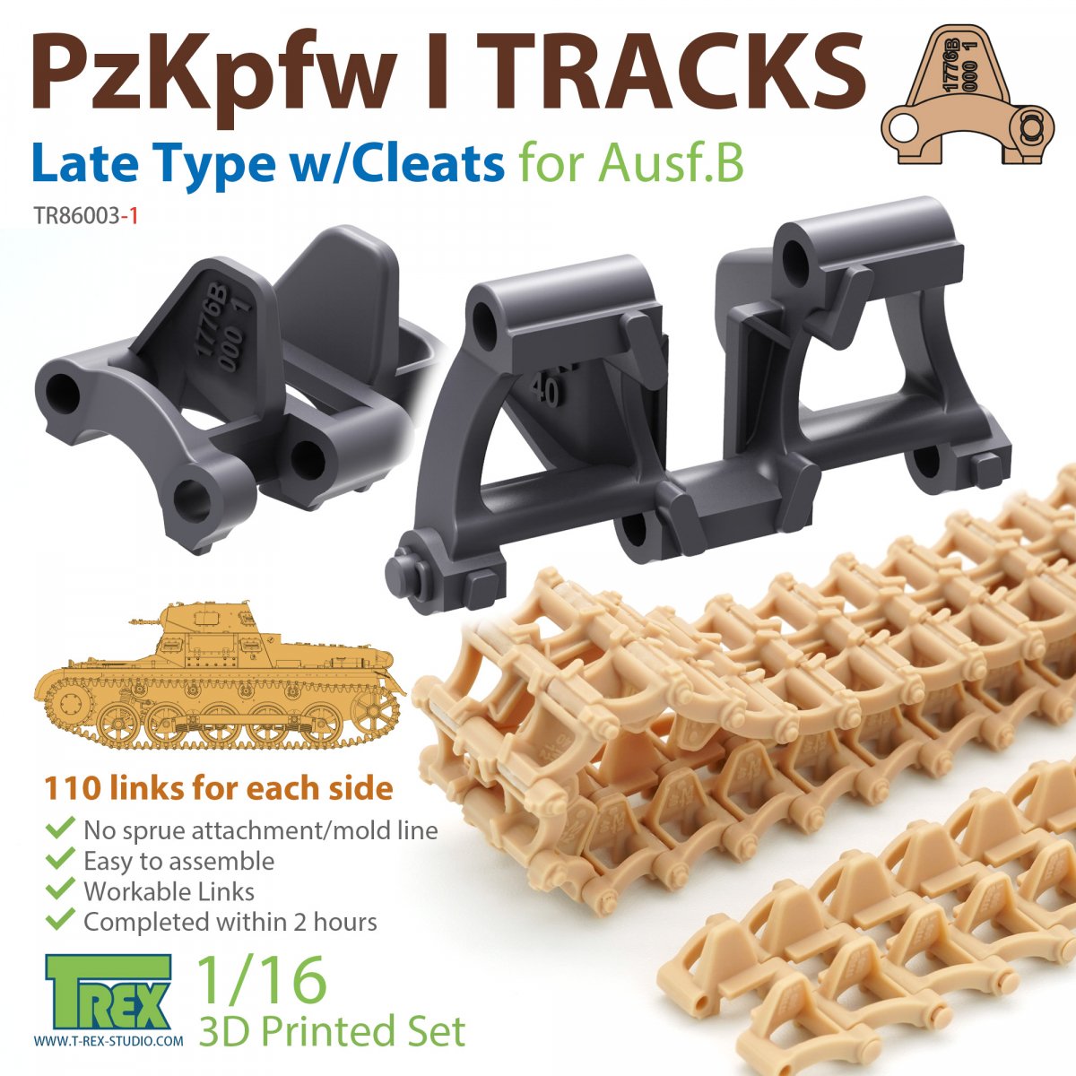 T-Rex Studio TR86003-2 PzKpfw I Chenilles Type tardif avec taquets pour Ausf.B 1/16
