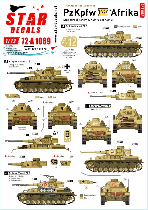 Star Decals 72-A1089 Panzer in the Desert # 6. PzKpfw IV Ausf F2 and G, in North Africa 1/72 – imagen 2