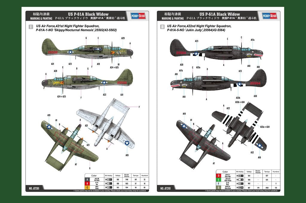 Hobby Boss 87261 US P-61A Black Widow 1/72 – immagine 2