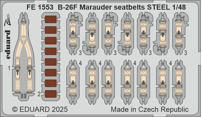 Eduard FE1553 B-26F Marauder seatbelts STEEL ICM 1/48