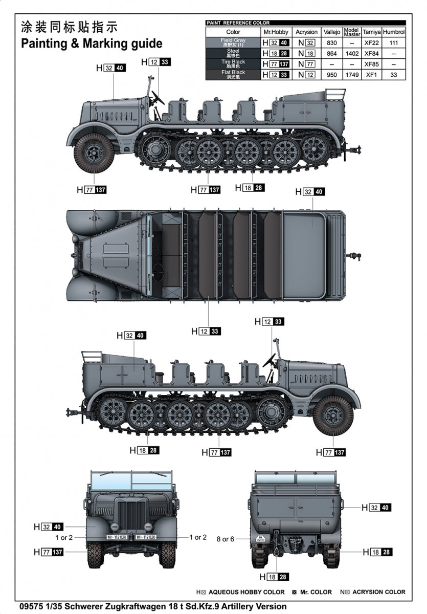 Trumpeter 09575 Schwerer Zugkraftwagen 18 t Sd.Kfz.9 Artillery Version 1/35 – Bild 3