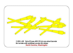 Aber 350L-06 Set of 9pcs 406mm short barrels for US ships for turrets without antiblast covers: North Carolina, Washington 1/350 – imagen 6