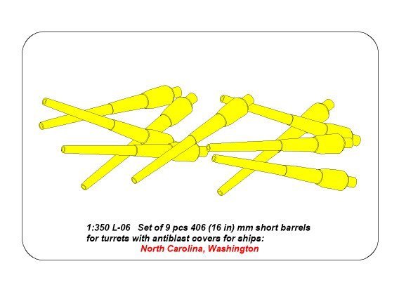 Aber 350L-06 Set of 9pcs 406mm short barrels for US ships for turrets without antiblast covers: North Carolina, Washington 1/350 – imagen 6