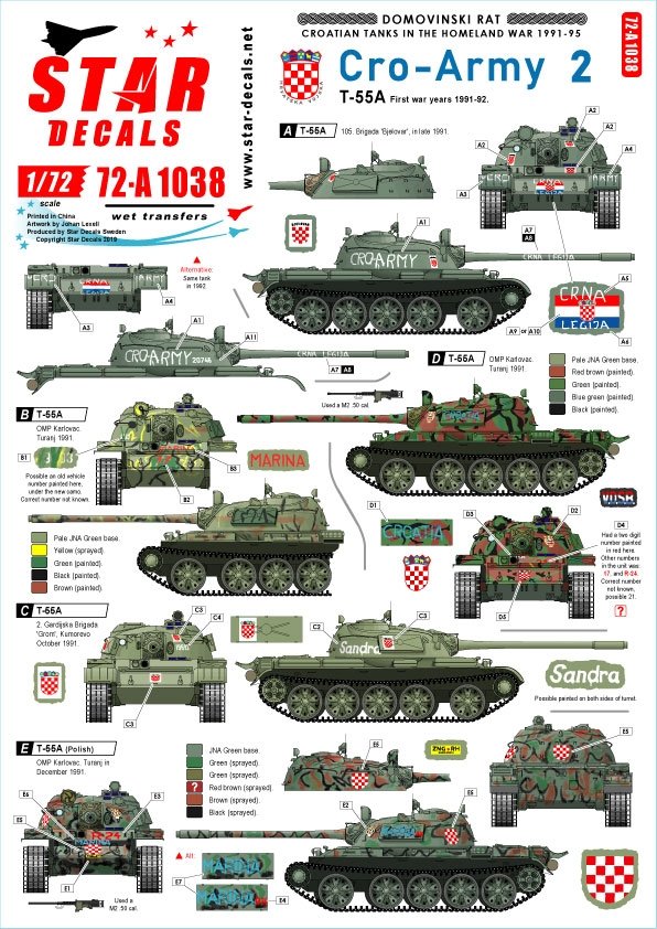 Star Decals 72-A1038 CRO-ARMY #2. Domovinski Rat / Homeland War 1991-95 1/72