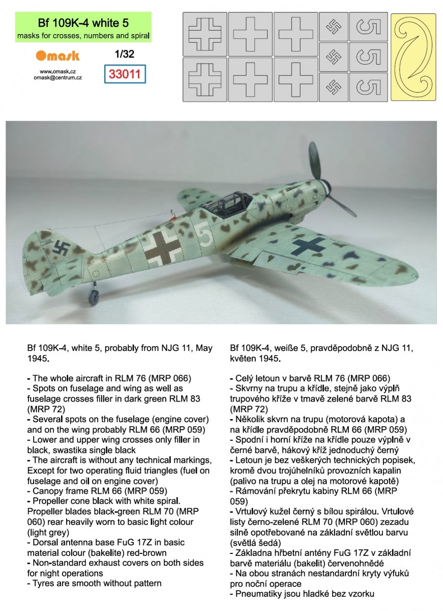 Omask 33011 Bf 109K-4 white 5 (masks for crosses, numbers and spiral) 1/32 – Bild 2