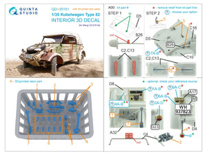 Quinta Studio QD+35151 Kubelwagen Type 82 3D-Printed &amp;amp; coloured Interior on decal paper (Meng VS-016) (with 3D-printed resin parts) 1/35 – zdjęcie 16