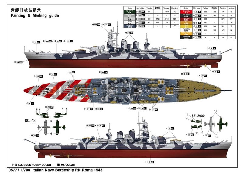 Trumpeter 05777 Italian Navy Battleship RN Roma (1943) 1/700 – immagine 12