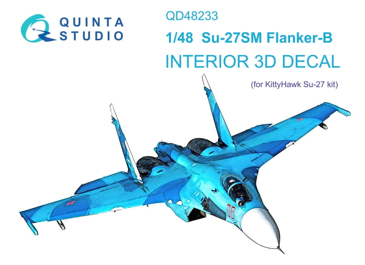 Quinta Studio QD48233 Su-27SM 3D-Printed &amp;amp; coloured Interior on decal paper (KittyHawk) 1/48