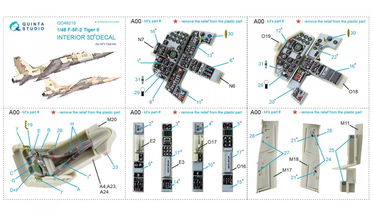 Quinta Studio QD48210 F-5F-2 3D-Printed &amp;amp; coloured Interior on decal paper (AFV club) 1/48 – imagen 11
