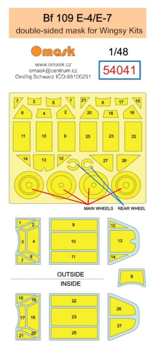 Omask 54041 Bf 109 E-4 / E-7 double-sided mask (for Wingsy Kits) 1/48 – Bild 2